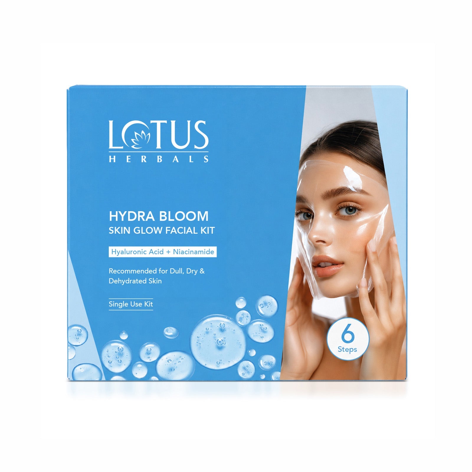 Lotus Herbals Herbals Hydra Bloom 6-Steps Skin Glow Facial Kit with Hyaluronic Acid, 71g