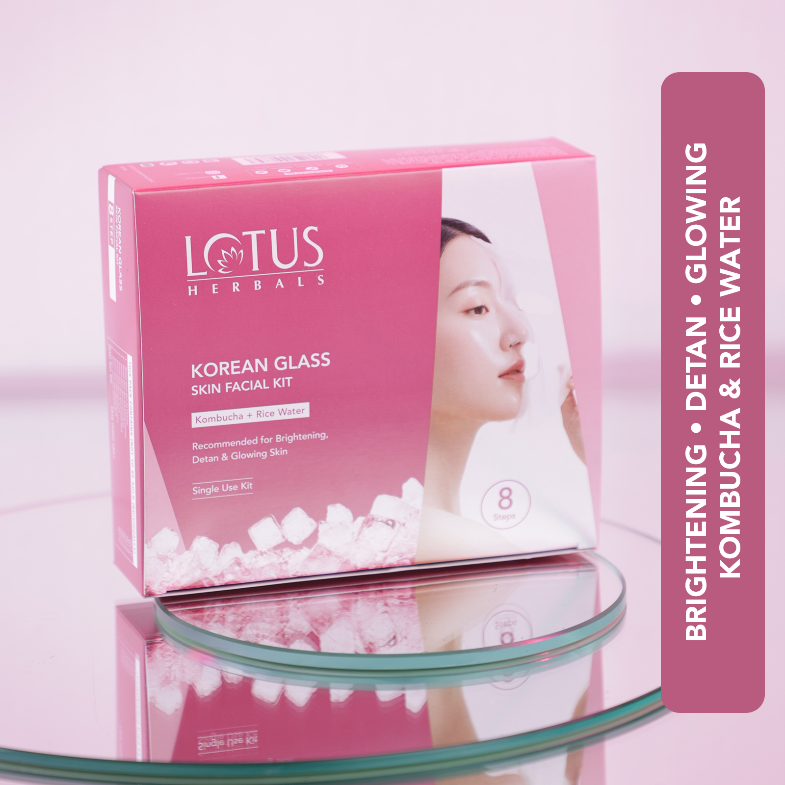 Lotus Herbals Herbals Korean Glass 8-Step Skin Facial Kit with Kombucha & Rice Water, 101g