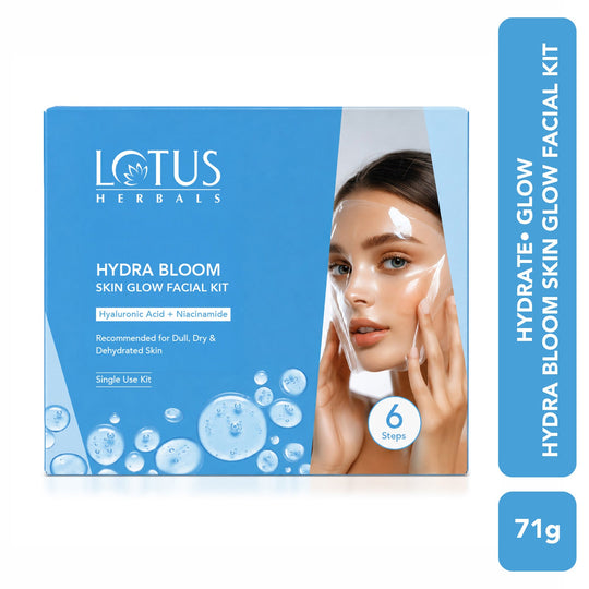 Lotus Herbals Herbals Hydra Bloom 6-Steps Skin Glow Facial Kit with Hyaluronic Acid, 71g