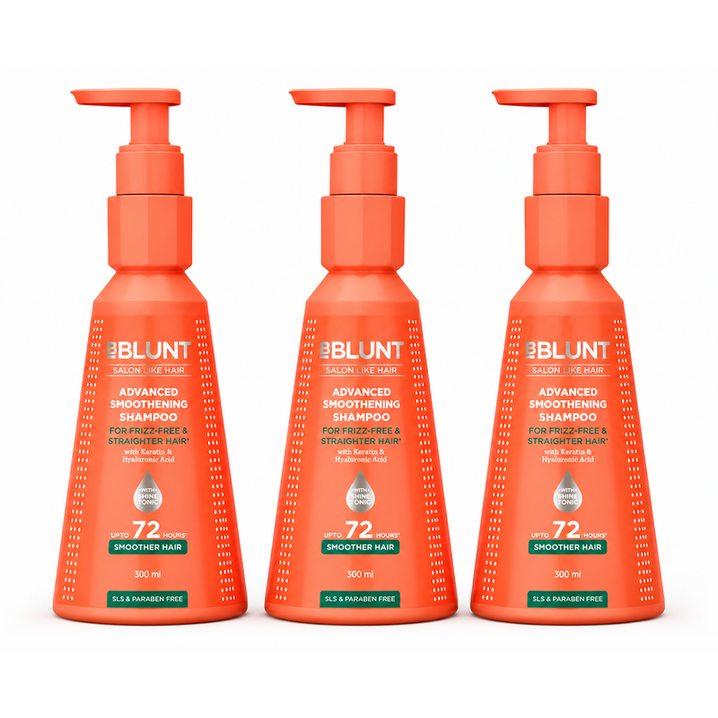 Bblunt Advanced Smoothening Shampoo with Keratin & Hyaluronic Acid, 300ml, Pack of 3 X 300ml - Buy from Indicrest