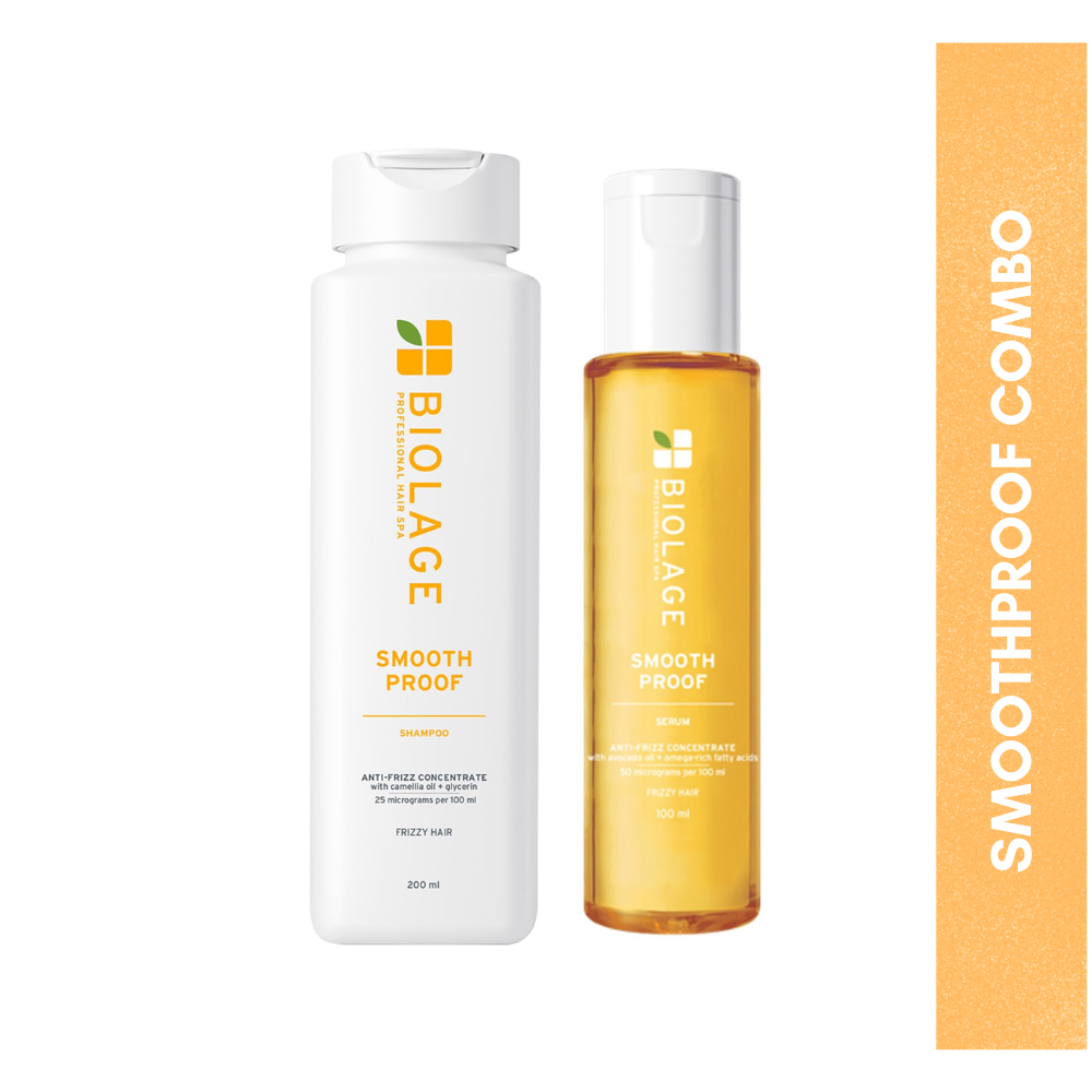 Biolage Professional Smoothproof Shampoo, 200ml + Serum 100ml Combo For Frizzy Hair Infused With Camellia Flower & Avocado