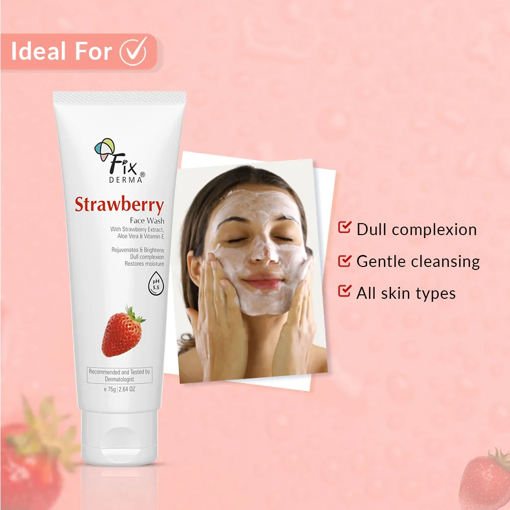 Fixderma Strawberry Face Wash | Cleansing formula to exfoliate & tighten enlarged pores, 75g - Image 3 - Buy from Indicrest