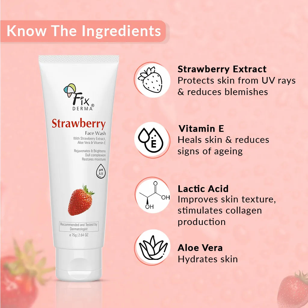 Fixderma Strawberry Face Wash | Cleansing formula to exfoliate & tighten enlarged pores, 75g - Image 5 - Buy from Indicrest