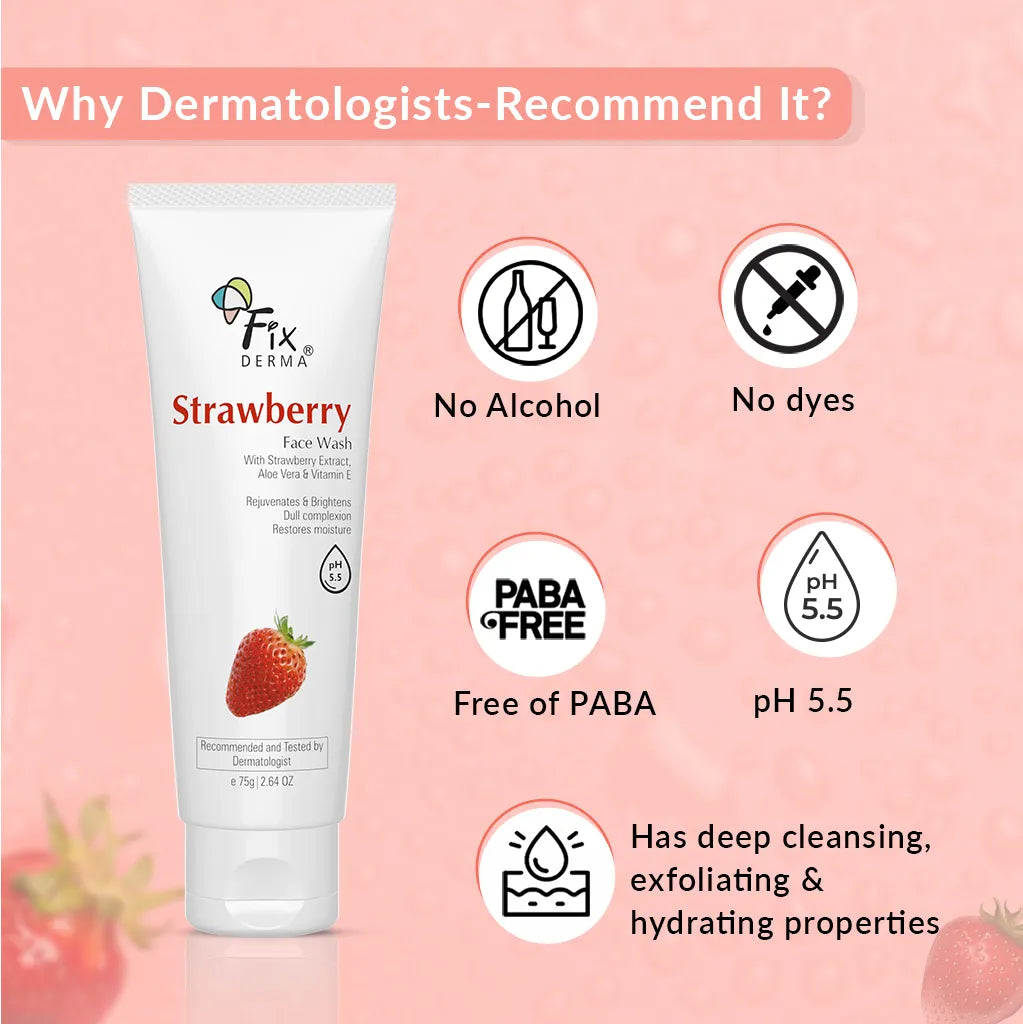 Fixderma Strawberry Face Wash | Cleansing formula to exfoliate & tighten enlarged pores, 75g - Image 4 - Buy from Indicrest