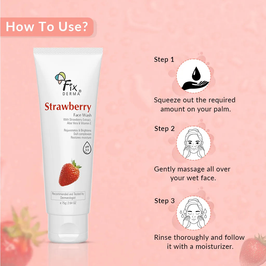 Fixderma Strawberry Face Wash | Cleansing formula to exfoliate & tighten enlarged pores, 75g - Image 6 - Buy from Indicrest