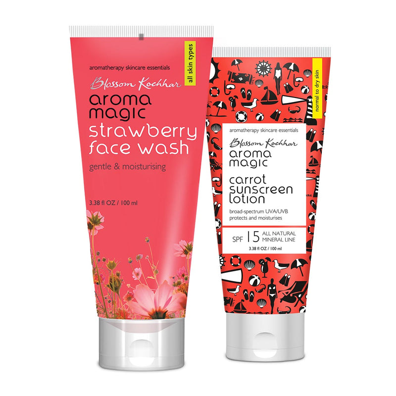 Aroma Magic Strawberry Face Wash with Carrot Sunscreen Combo, Face Wash 100ml + Carrot Sunscreen Lotion 100ml - Buy from Indicrest