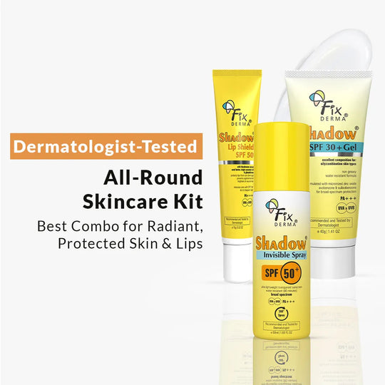 Fixderma Sun Defense Kit | All-Round Skincare Kit for Radiant, Protected Skin & Lips, Sunscreen 40g + Lip Shield 15g + Sunscreen Spray 50ml - Buy from Indicrest