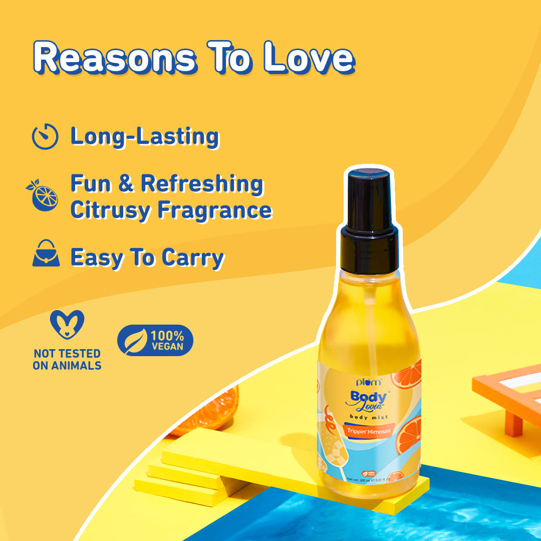 Plum Trippin' Mimosas Body Mist by Plum BodyLovin' | Long Lasting | Travel-Friendly | Citrusy Fragrance | Perfume Body Spray, 150ml