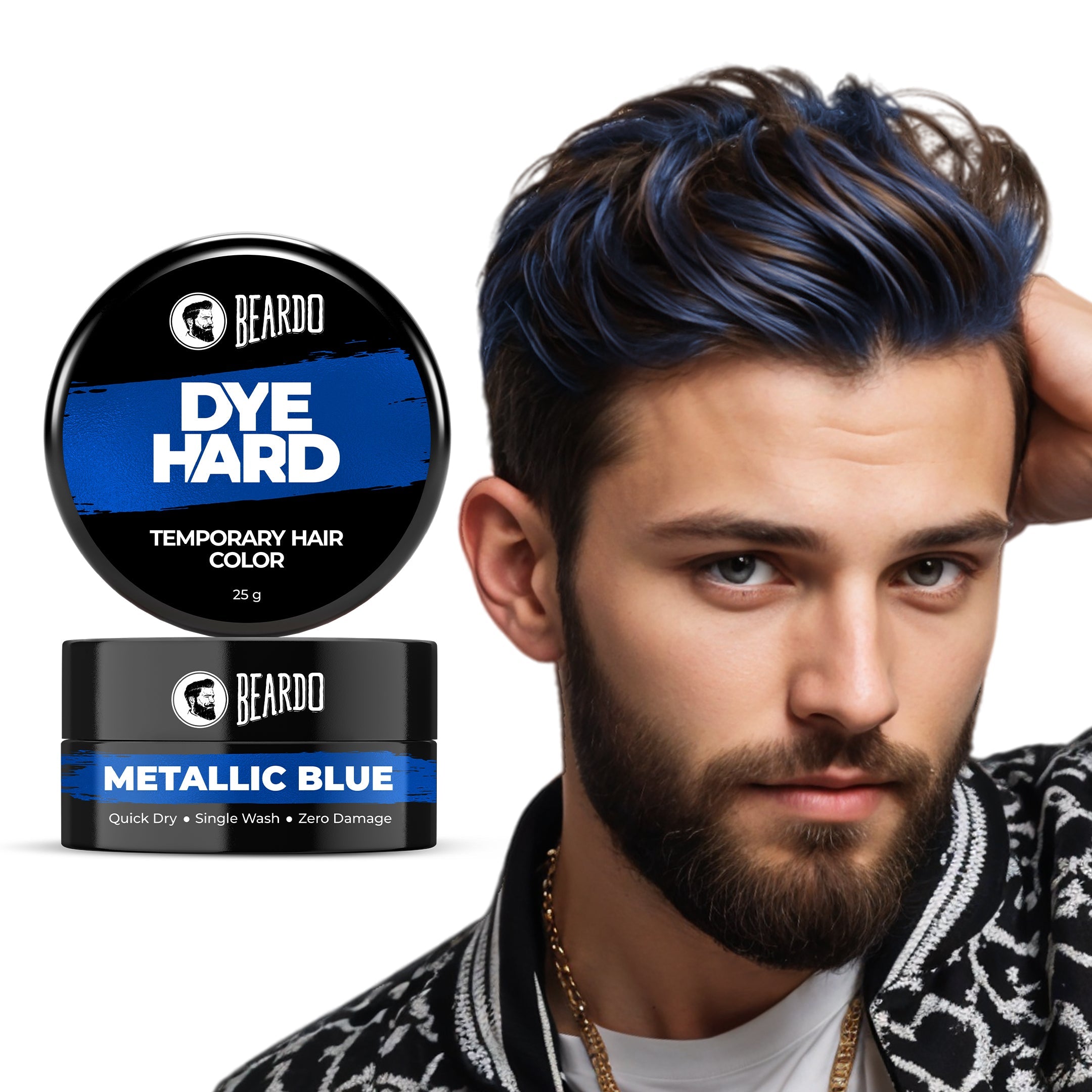 Beardo Dye Hard Temporary Hair Color Metallic Blue, 25g - Buy from Indicrest