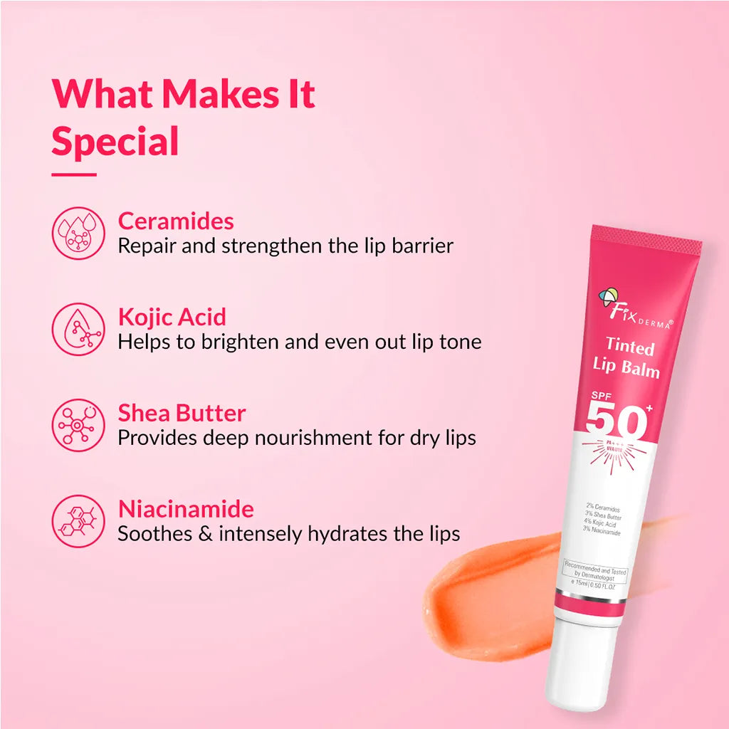Fixderma Brightening & Tinted Lip Balm with SPF 50+ | Perfect Lip Care Kit for Dry & Dark Lips, Lip Balm 15ml + Tinted Lip Balm 15ml - Image 2 - Buy from Indicrest