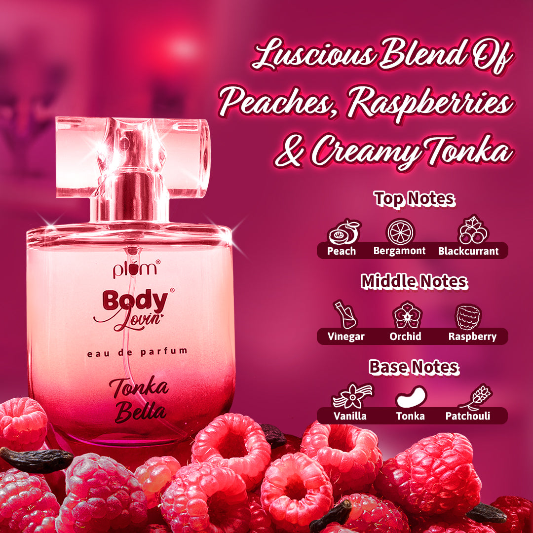 Plum Tonka Bella Eau De Parfum (Perfume) by Plum BodyLovin' | Long Lasting | Fruity-Floral Fragrance | Supremely Luxurious, 50ml