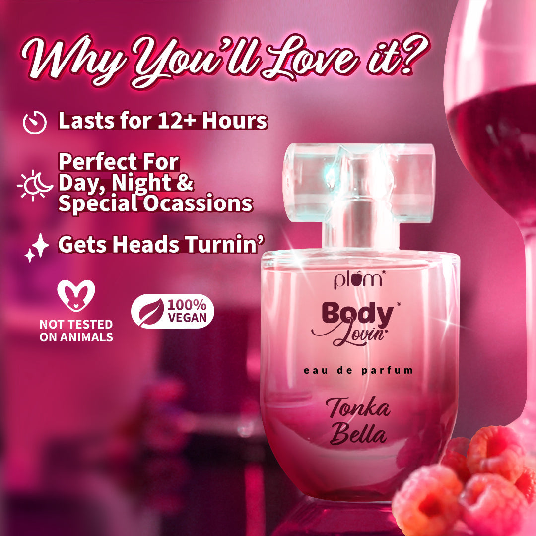 Plum Tonka Bella Eau De Parfum (Perfume) by Plum BodyLovin' | Long Lasting | Fruity-Floral Fragrance | Supremely Luxurious, 50ml
