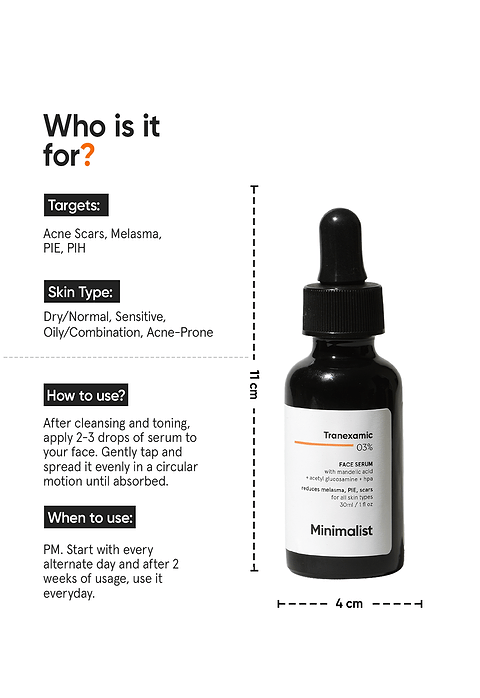 Minimalist Tranexamic 3% Face Serum For Reduces Melasma, PIE, PIH &amp; Scars, 30ml - Image 3 - Buy from Indicrest