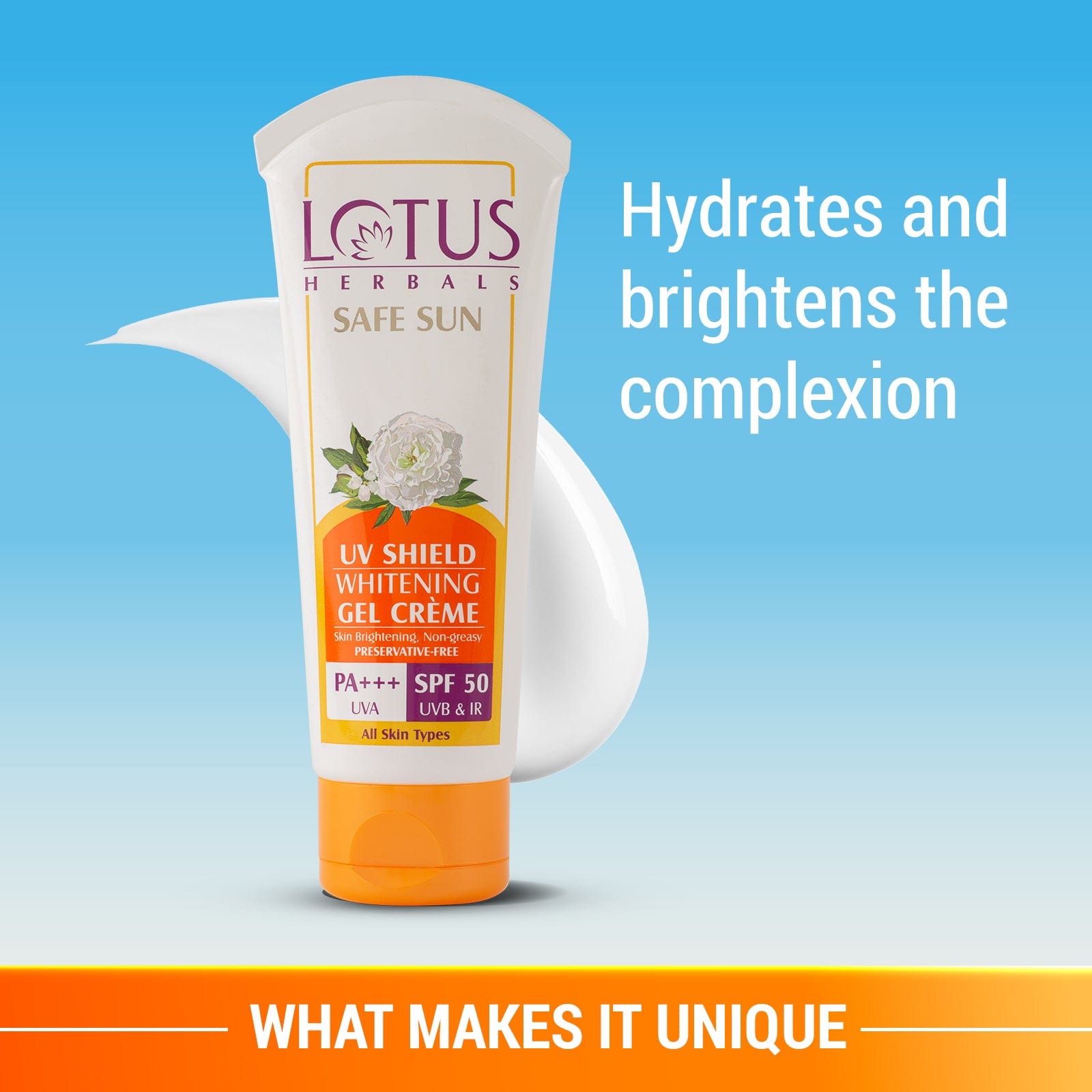 Lotus Herbals Safe Sun UV Shield Whitening Gel Cream SPF 50 PA+++ 50g, 100g