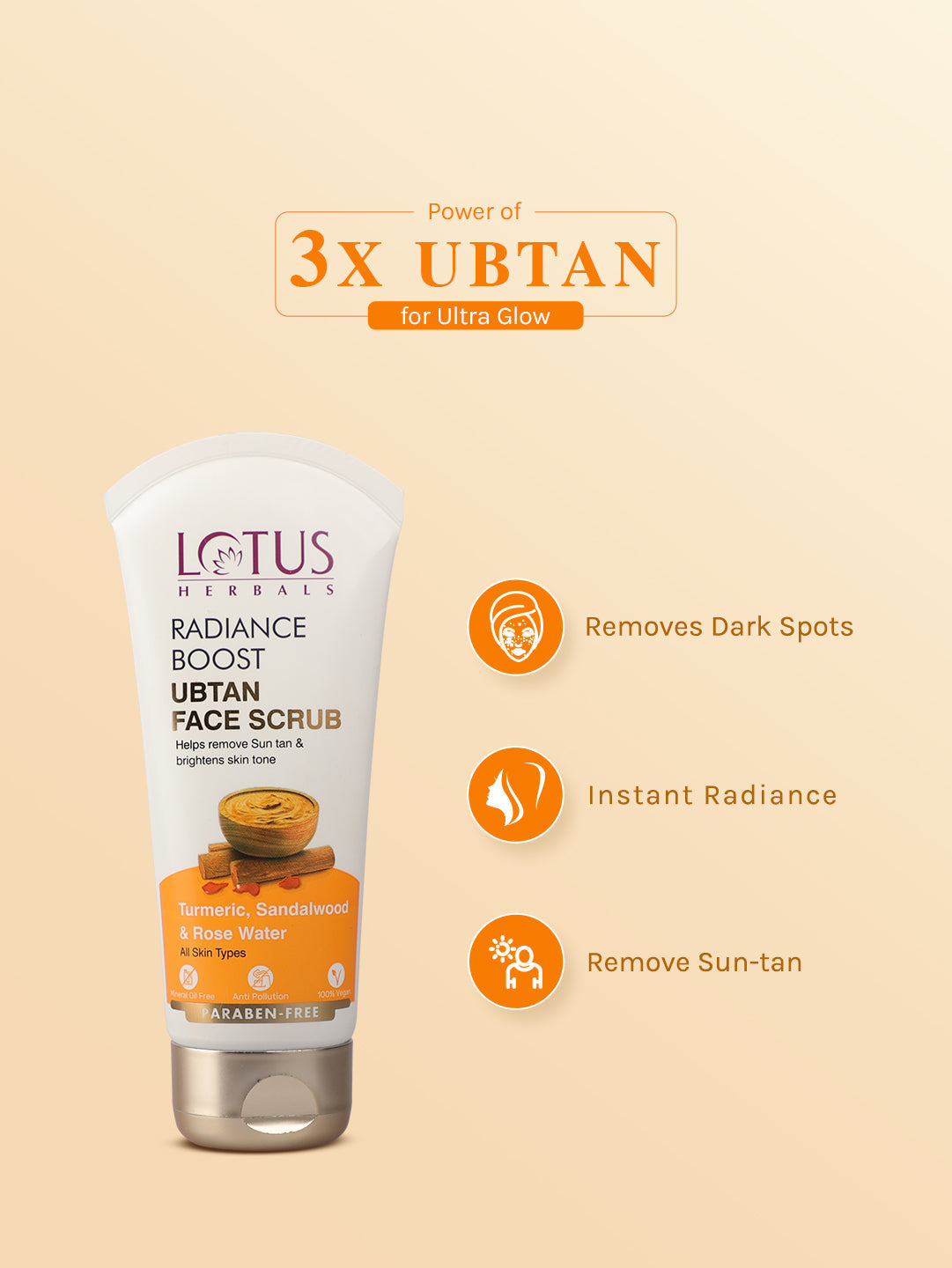 Lotus Herbals Radiance Boost Ubtan Face Scrub Pack of 2, 2 X 100g