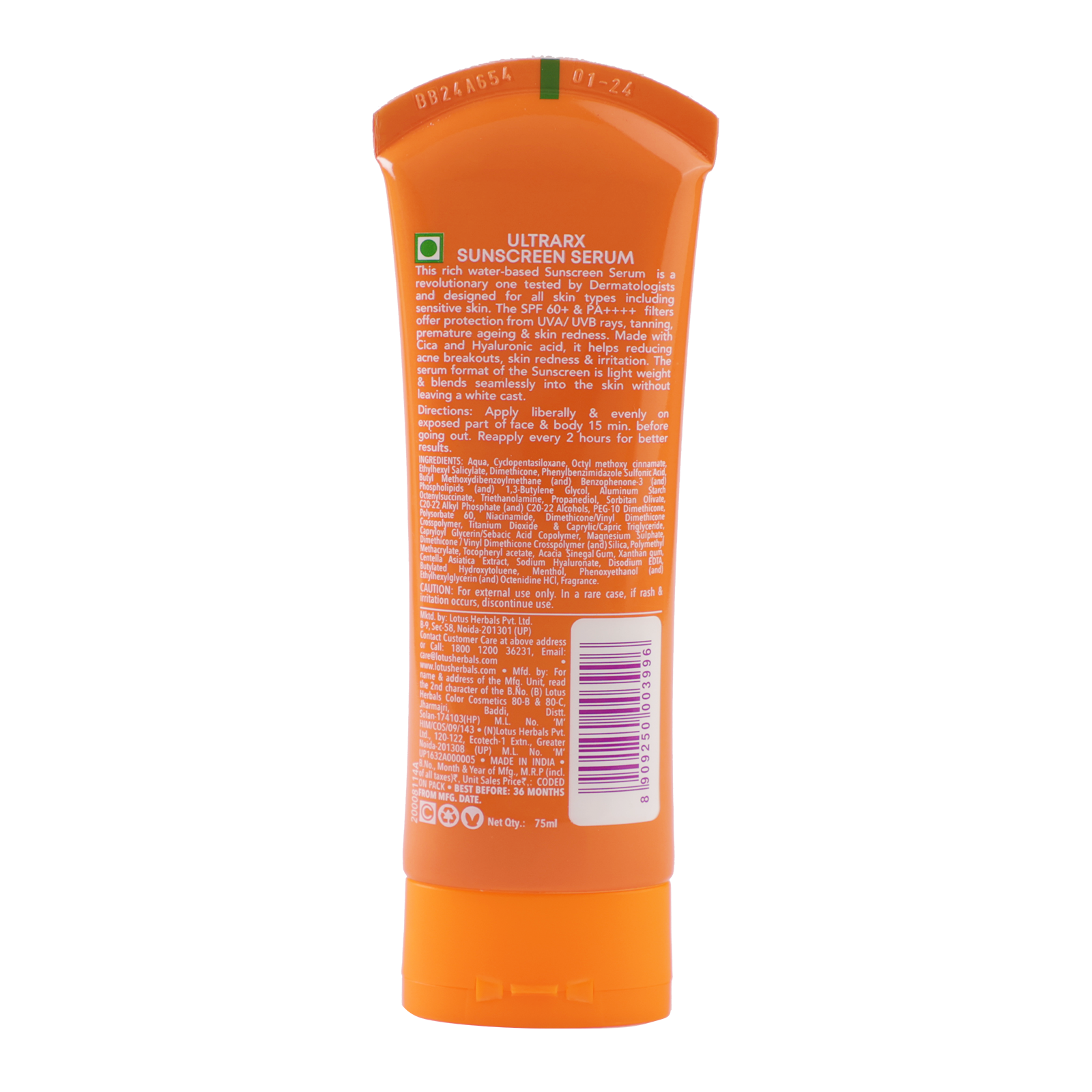 Lotus Herbals Safe Sun UltraRX Sunscreen Serum SPF 60 PA++++, 75ml
