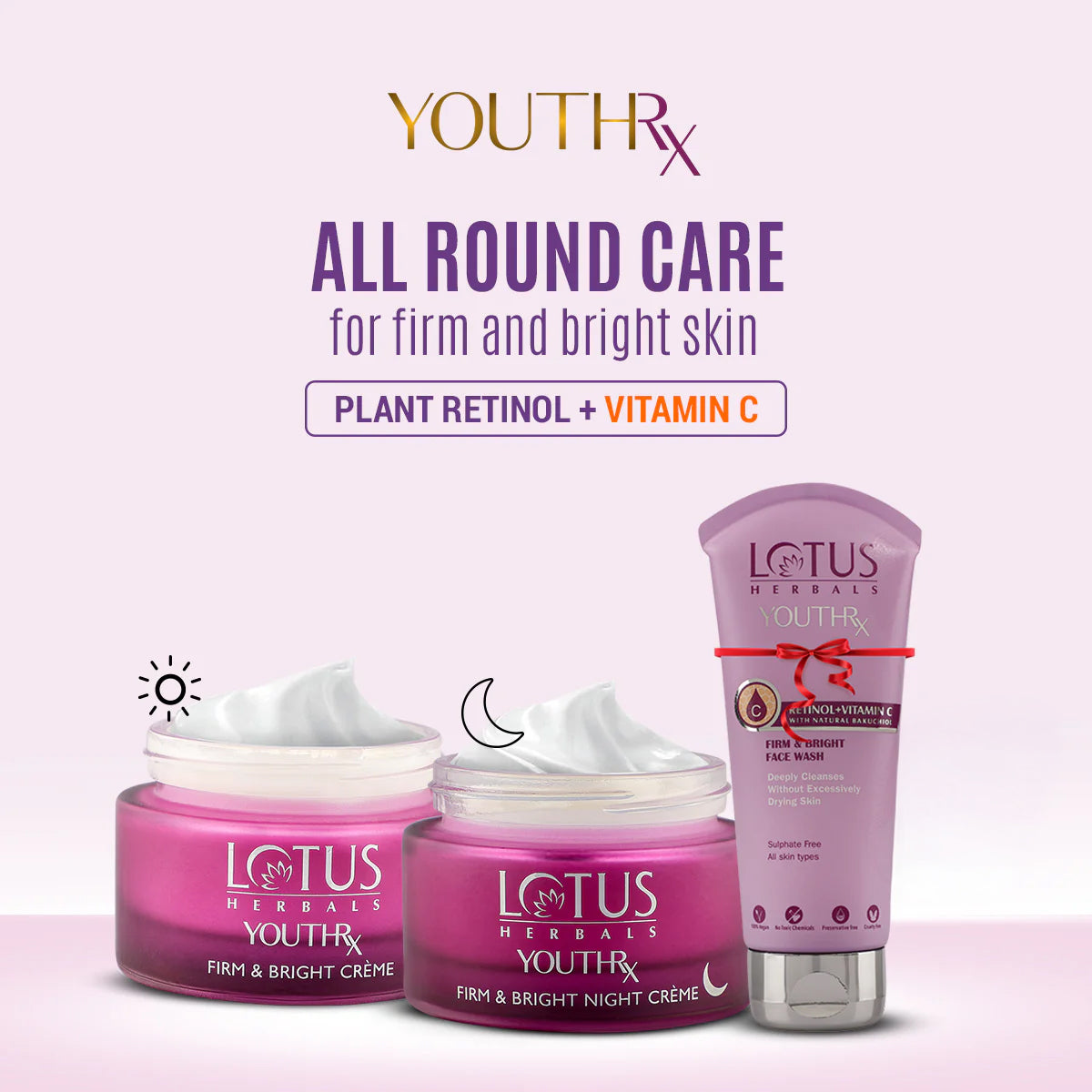 Lotus Herbals YouthRx Firm & Bright Power Trio, Facewash 100g + Day Creme 50g + Night Creme 50g