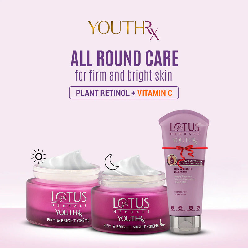 Lotus Herbals YouthRx Firm & Bright Power Trio, Facewash 100g + Day Creme 50g + Night Creme 50g