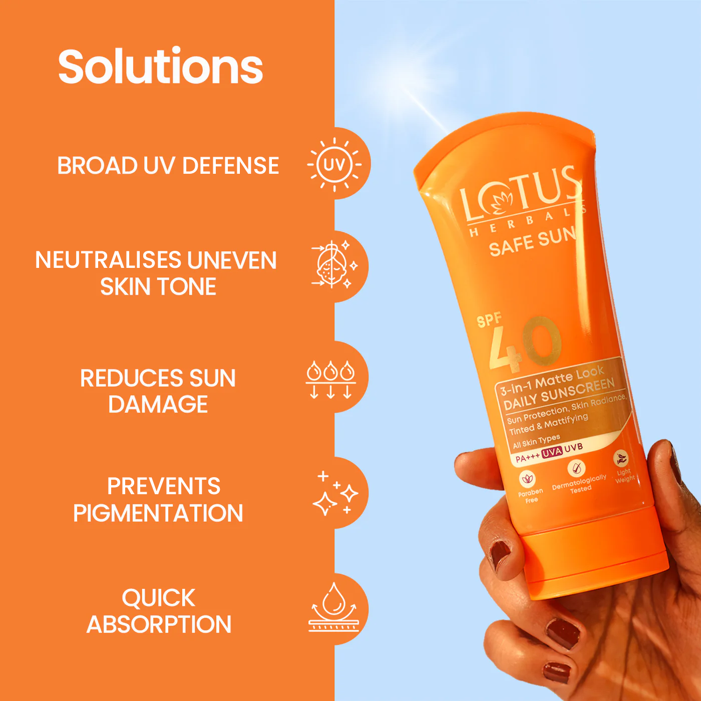 Lotus Herbals Safe Sun 3 In 1 Matte-Look Daily Sunscreen SPF 40 PA+++, 75g