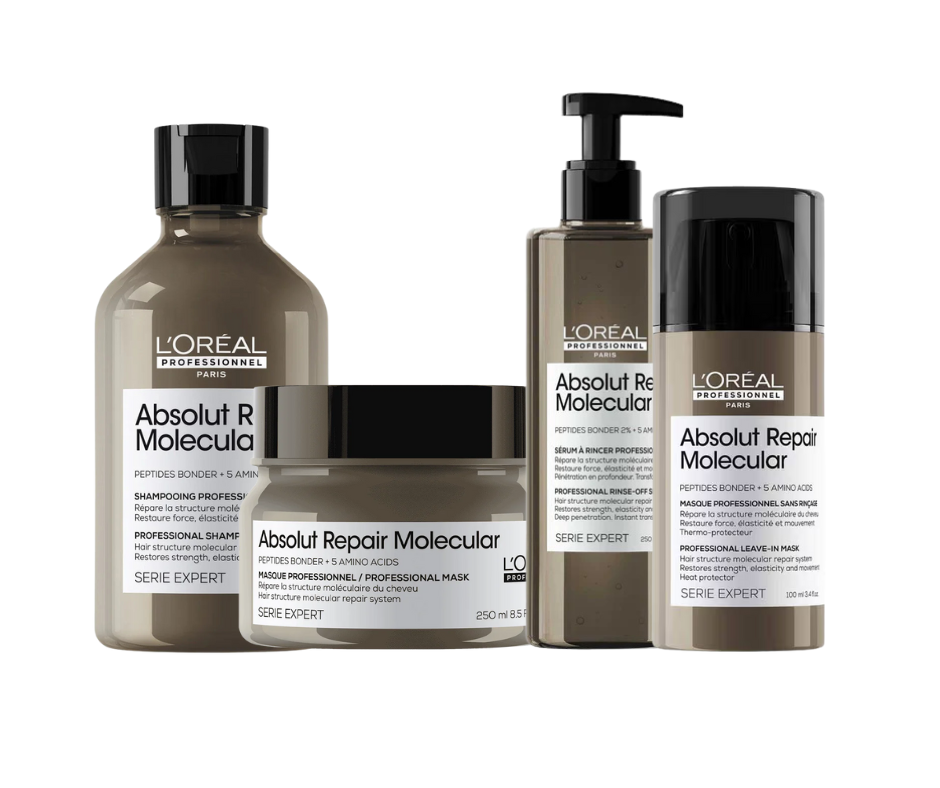 L'Oreal Absolut Repair Molecular Shampoo 300ml | Molecular Mask 250ml | Rinse-Off Serum 250ml | Deep Repairing Leave-In Cream 100ml