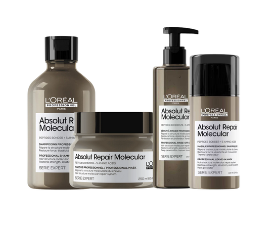 L'Oreal Absolut Repair Molecular Shampoo 300ml | Molecular Mask 250ml | Rinse-Off Serum 250ml | Deep Repairing Leave-In Cream 100ml Buy at Indicrest