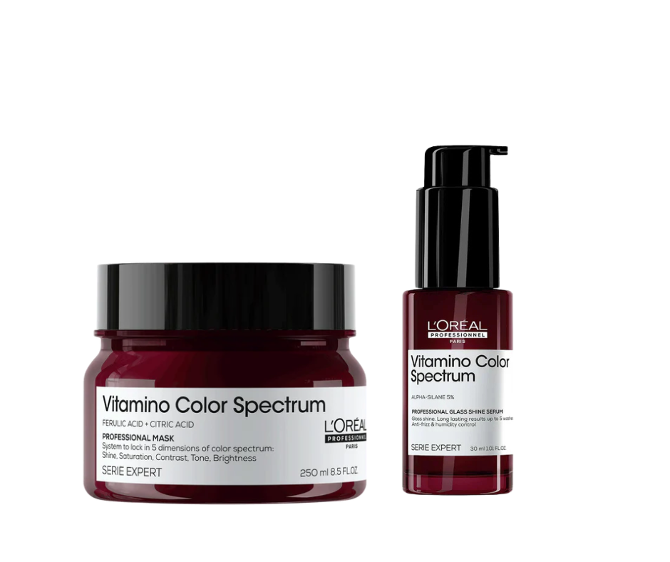 L'Oreal Professionnel Serie Expert Vitamino Color Spectrum Hair Mask, 250ml | Glass Shine Serum, 30ml