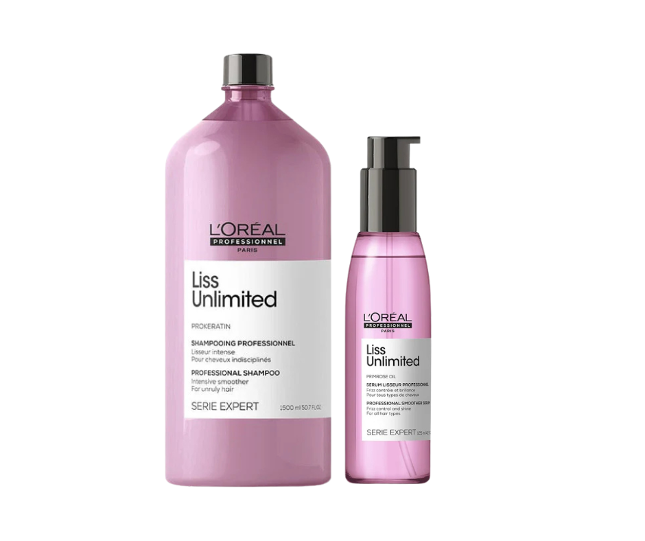L'Oreal Professionnel Liss Unlimited Shampoo 1500ml | Liss Unlimited Serum 125ml Combo
