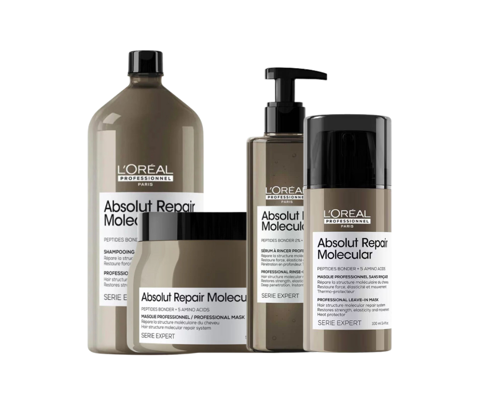 L'Oreal Professionnel Paris Absolut Repair Molecular Shampoo 1500ml | Mask 500ml | Rinse-Off Serum 250ml | Deep Repairing Leave-In Mask Cream 100ml