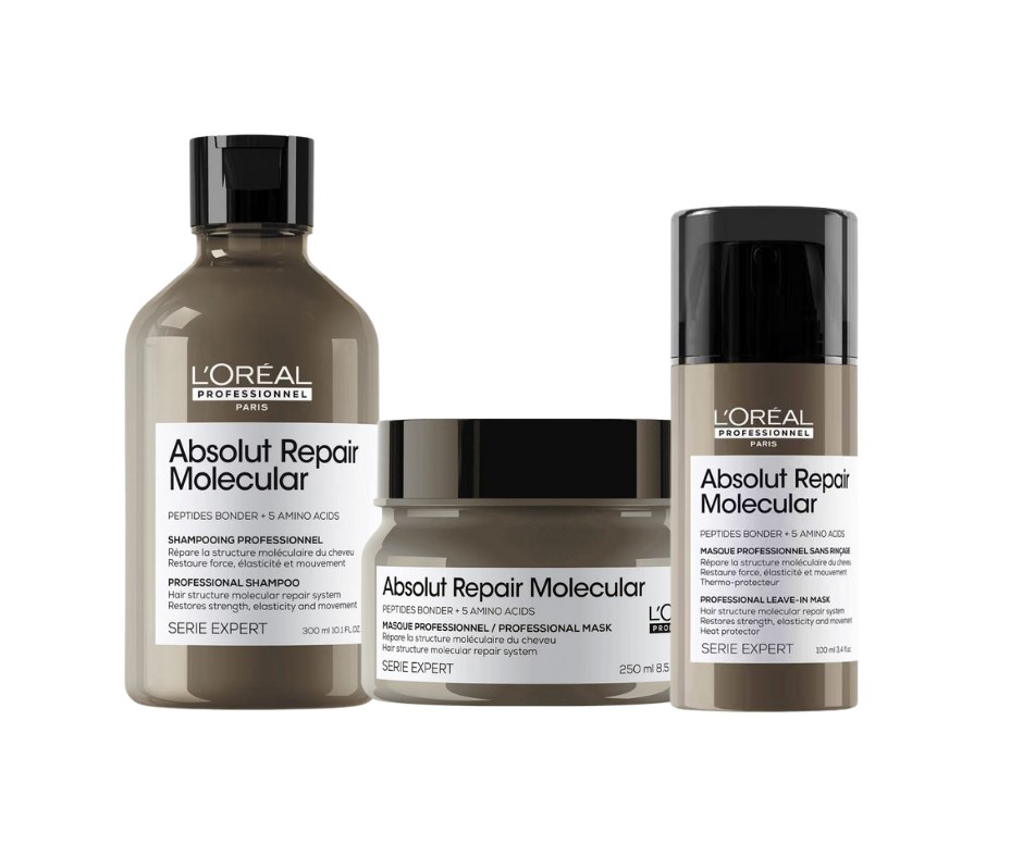 L'Oreal Professionnel Absolut Repair Molecular Sulfate-Free Shampoo 300ml, Mask 250ml & Leave-In Cream 100ml Combo(3 pcs)