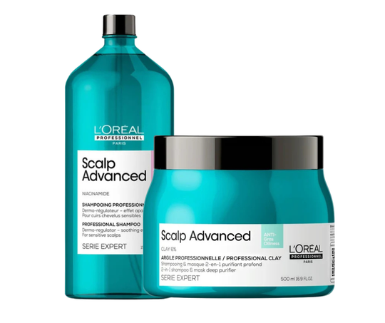 L'Oreal Professionnel Scalp Advanced Anti-Oiliness Dermo-Purifier Shampoo, 1500ml and Anti-Oiliness Mask, 500ml – Deep Purifying Combo Buy at Indicrest