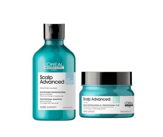 L'Oreal Professionnel Scalp Advanced Anti-Dandruff Shampoo, 300ml and Anti-Oiliness 2-in-1 Deep Purifier Clay Mask & Shampoo, 250ml – Combo Buy at Indicrest
