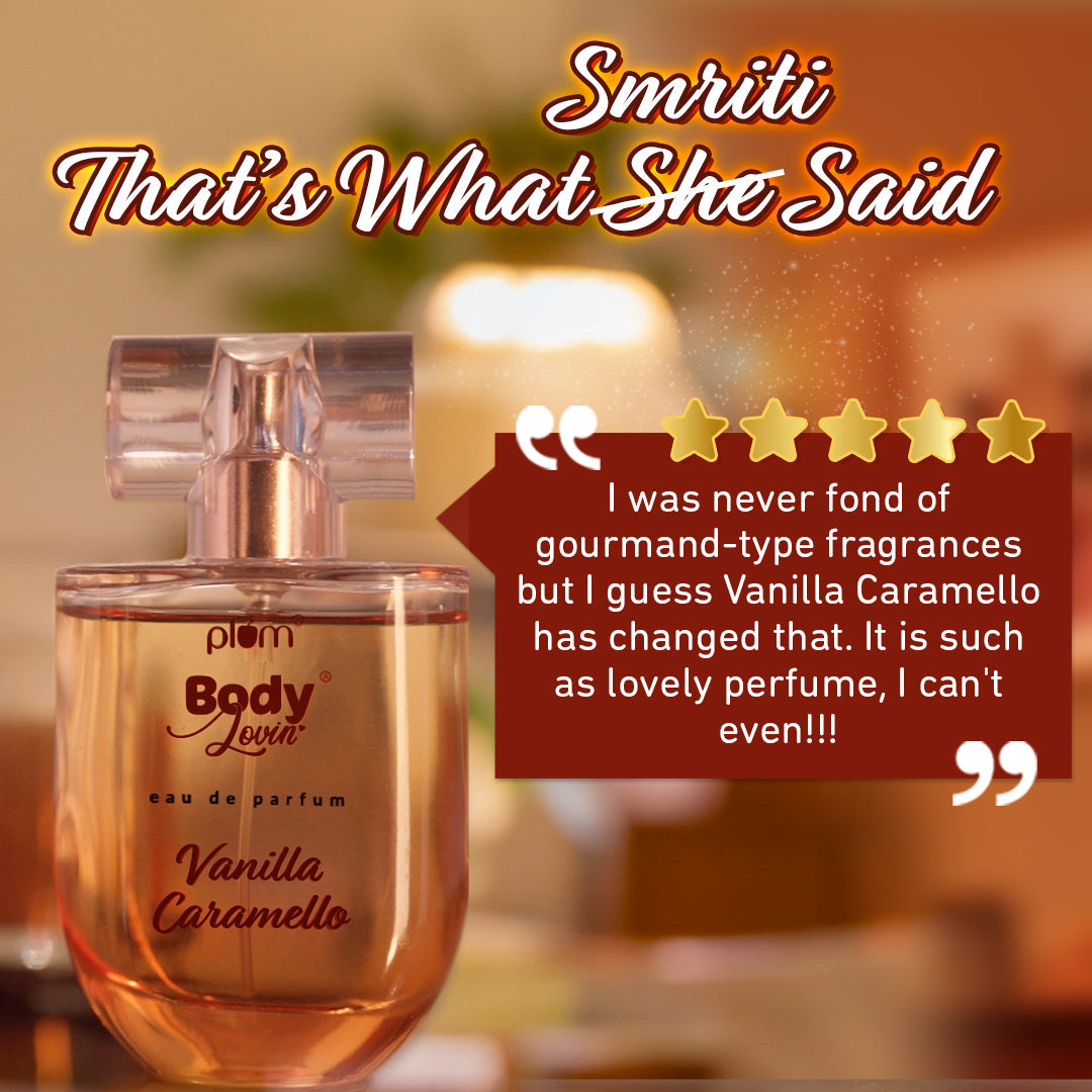 Plum Vanilla Caramello Eau De Parfum (Perfume) by Plum BodyLovin' | Long Lasting | Vanilla & Salted Caramel Fragrance | Supremely Luxurious, 50ml