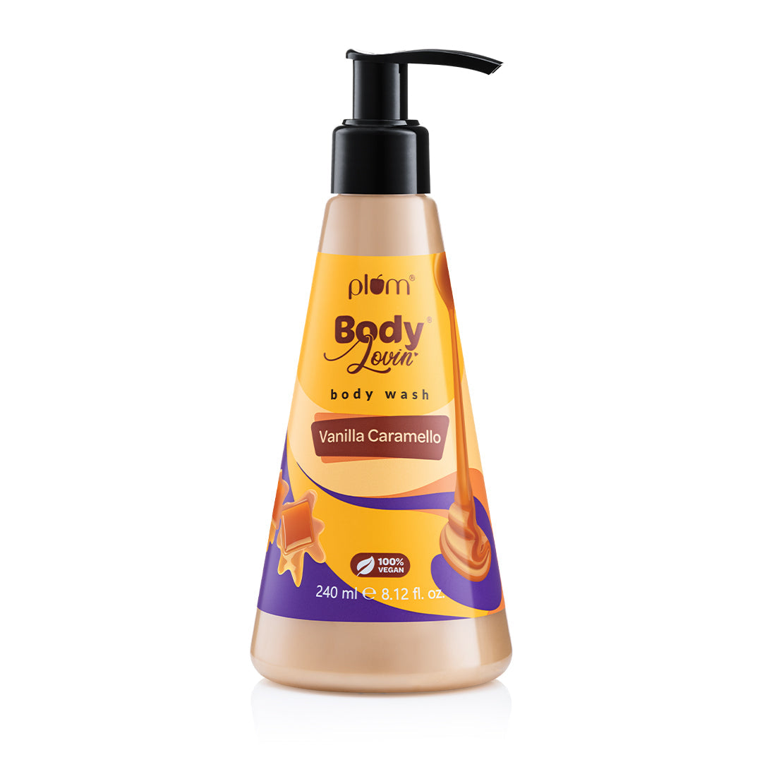 Plum Vanilla Caramello Body Wash by Plum Body Lovin' | SLS-Free | Hydrating Formula | Delicious Caramel Fragrance | Aloe-Infused Body Wash, 240ml