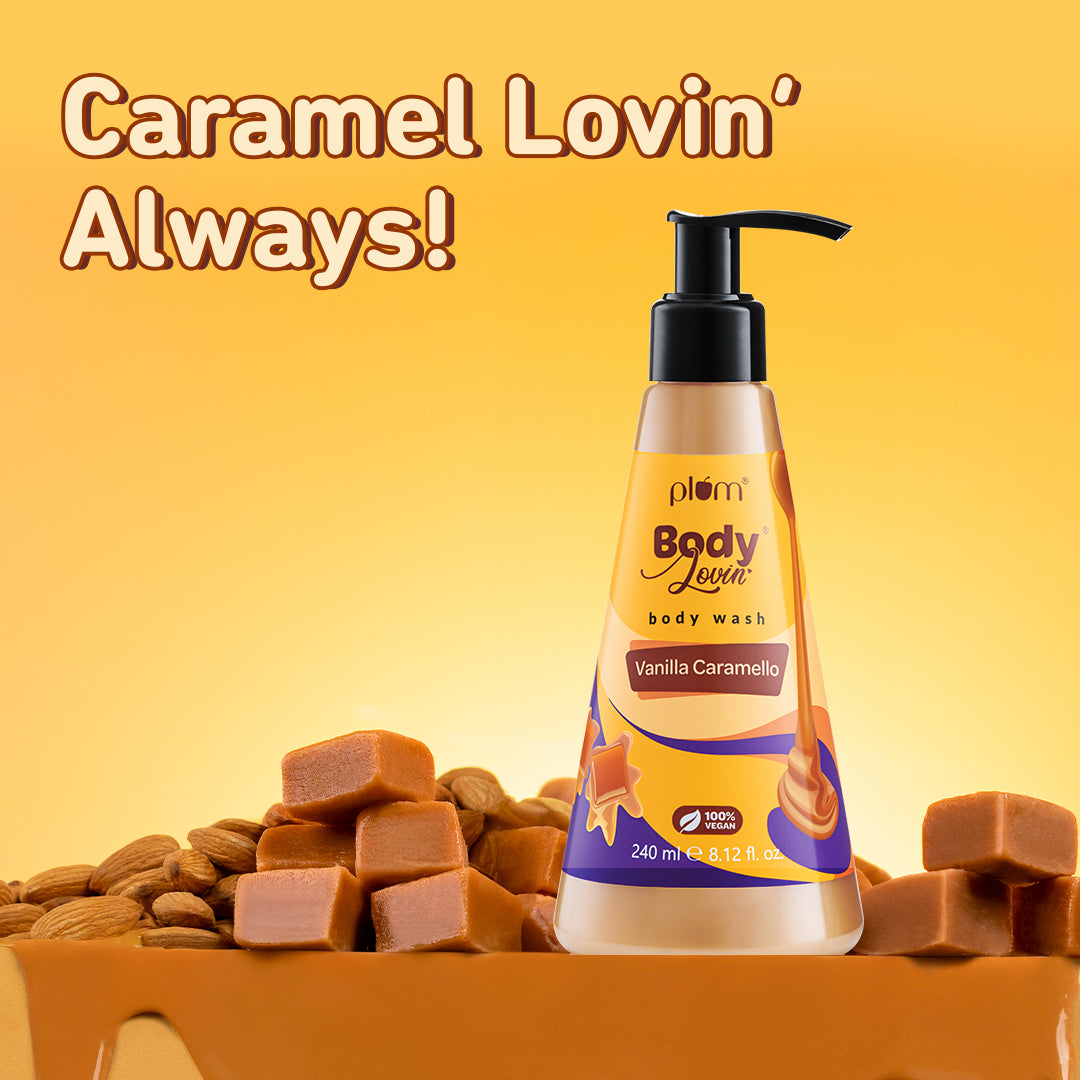 Plum Vanilla Caramello Body Wash by Plum Body Lovin' | SLS-Free | Hydrating Formula | Delicious Caramel Fragrance | Aloe-Infused Body Wash, 240ml