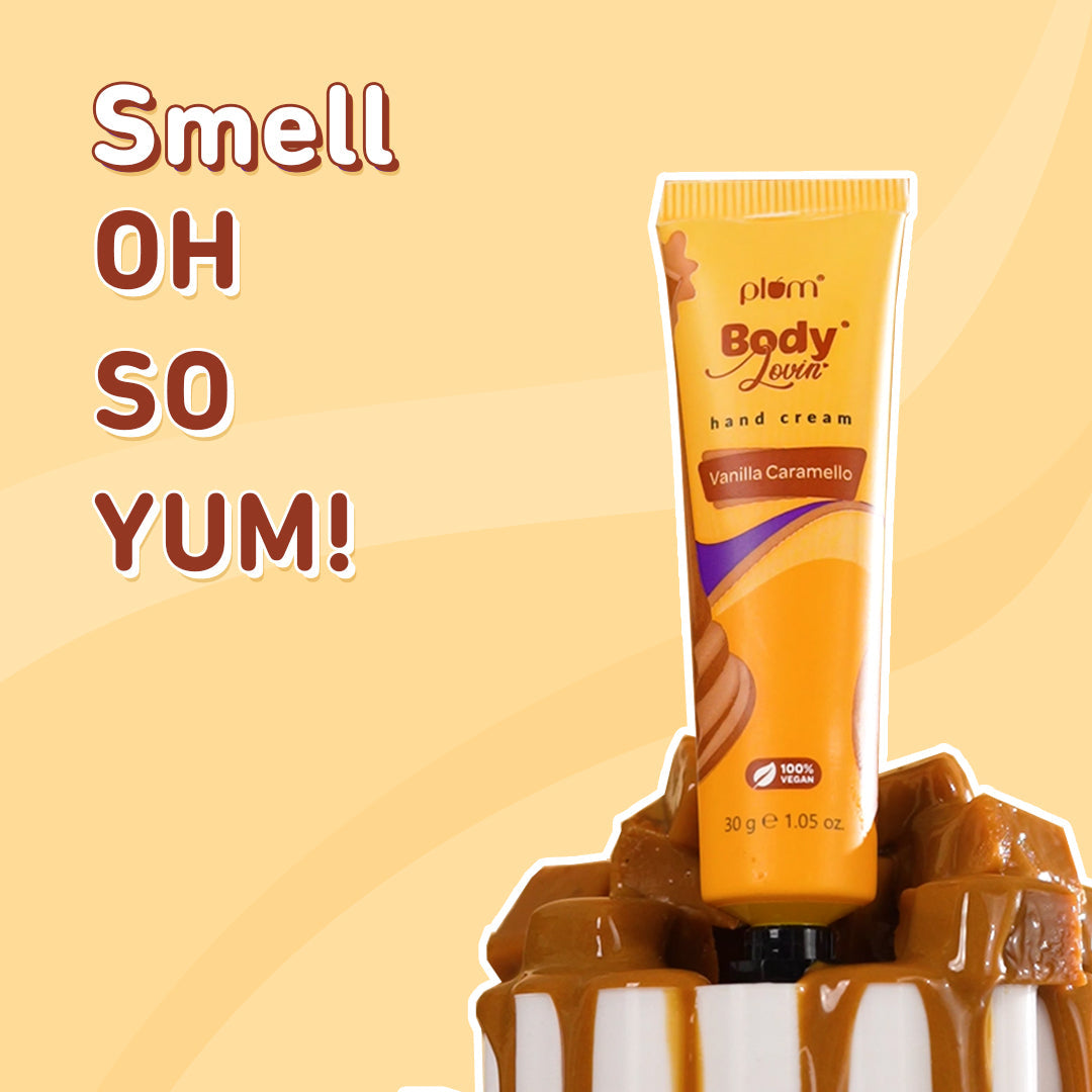 Plum Vanilla Caramello Hand Cream by Plum Body Lovin' | Ultra Moisturizing With Shea Butter | Warm Vanilla & Delicious Caramel Fragrance | Non-Greasy & Lightweight, 30g