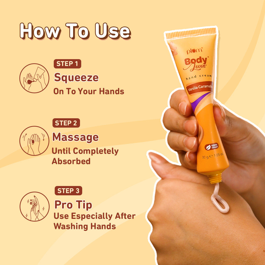 Plum Vanilla Caramello Hand Cream by Plum Body Lovin' | Ultra Moisturizing With Shea Butter | Warm Vanilla & Delicious Caramel Fragrance | Non-Greasy & Lightweight, 30g