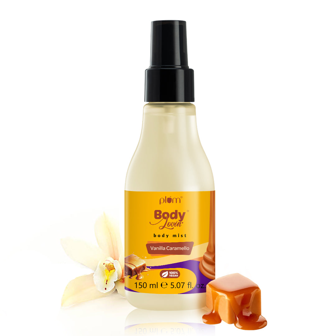 Plum Vanilla Caramello Body Mist by Plum BodyLovin' | Long Lasting |Travel-Friendly | Delicious Warm Vanilla & Caramel Fragrance | Perfume Body Spray, 150ml