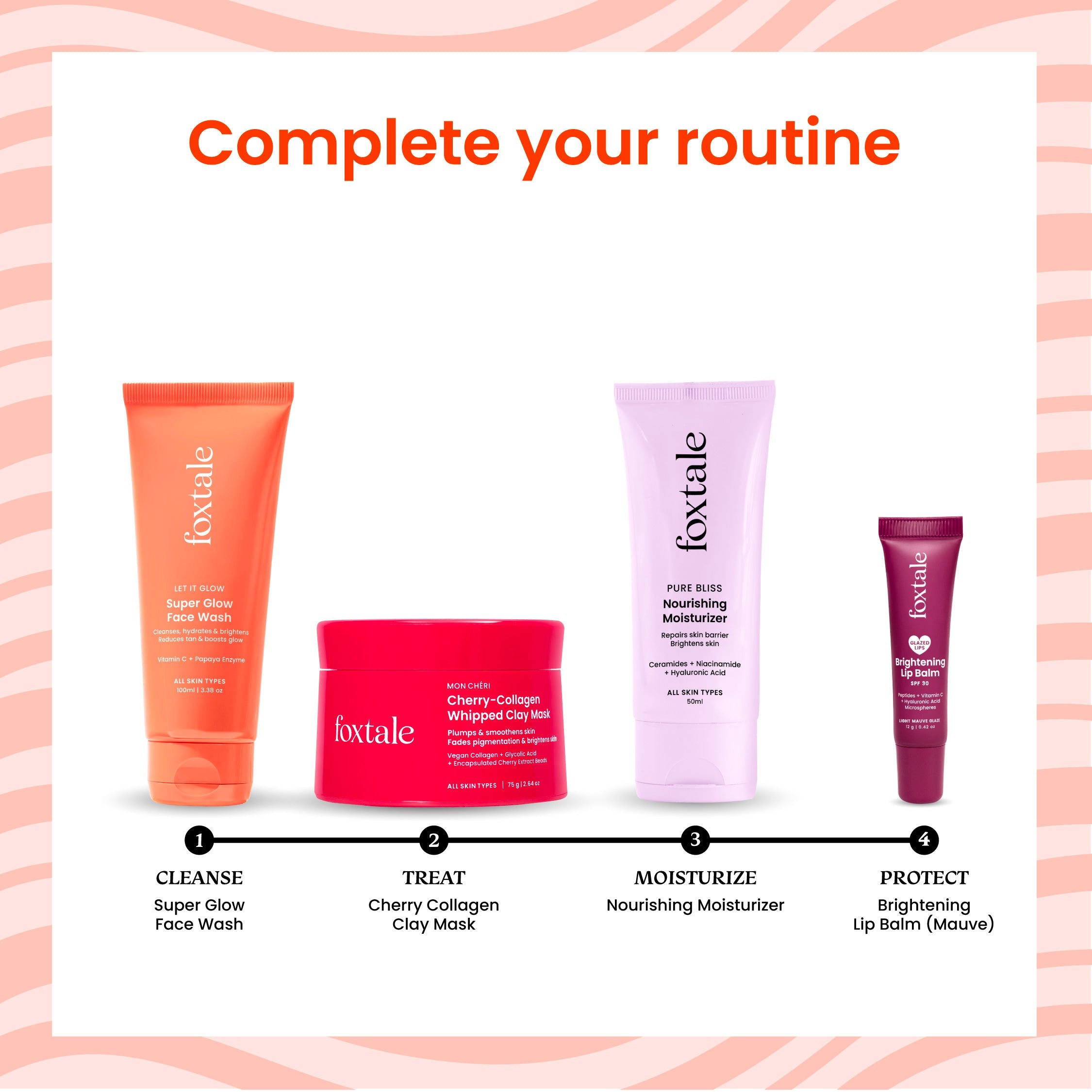 Foxtale Glow At First Sight Gift Set Super Glow Face Wash + Cherry-Collagen Clay Mask + Brightening Lip Balm (Mauve) + Free Heart Charm + Hot Pink Pouch - Image 6 - Buy from Indicrest