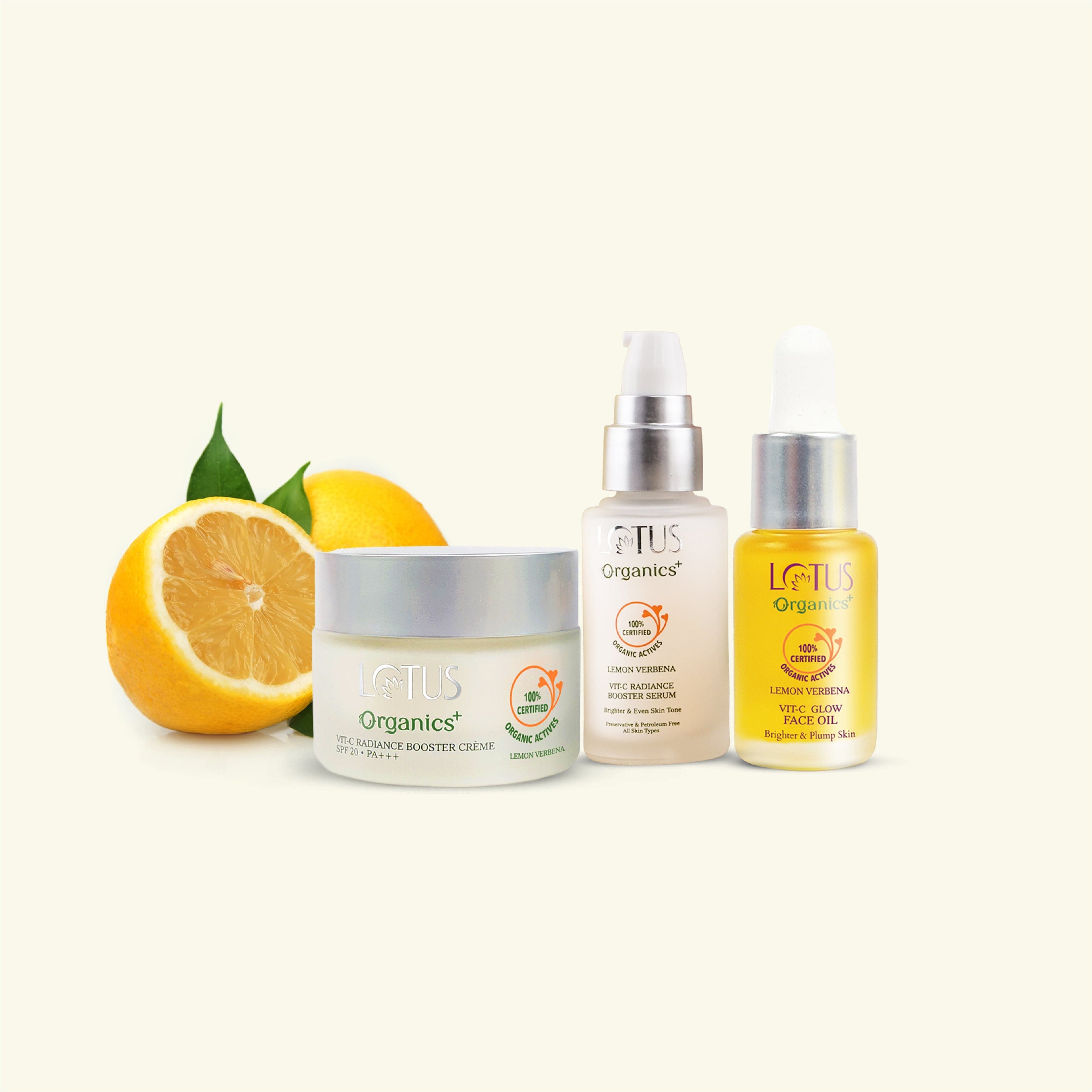 Lotus Herbals Organics+ Vitamin-C RADIANCE COMBO, Vit C Day Creme 50g Vit C Serum 30mlVit C Face Oil 15ml