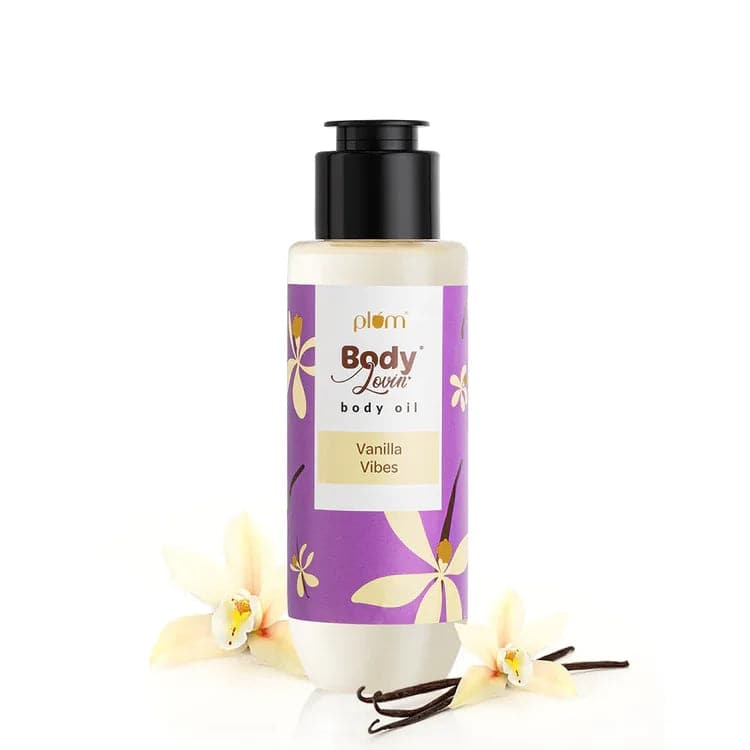 Plum Vanilla Vibes Body Oil by Plum BodyLovin' | Intense Moisture & Instant Glow | Non-Greasy & Lightweight | Nourishes Skin | Warm Vanilla Fragrance, 100ml