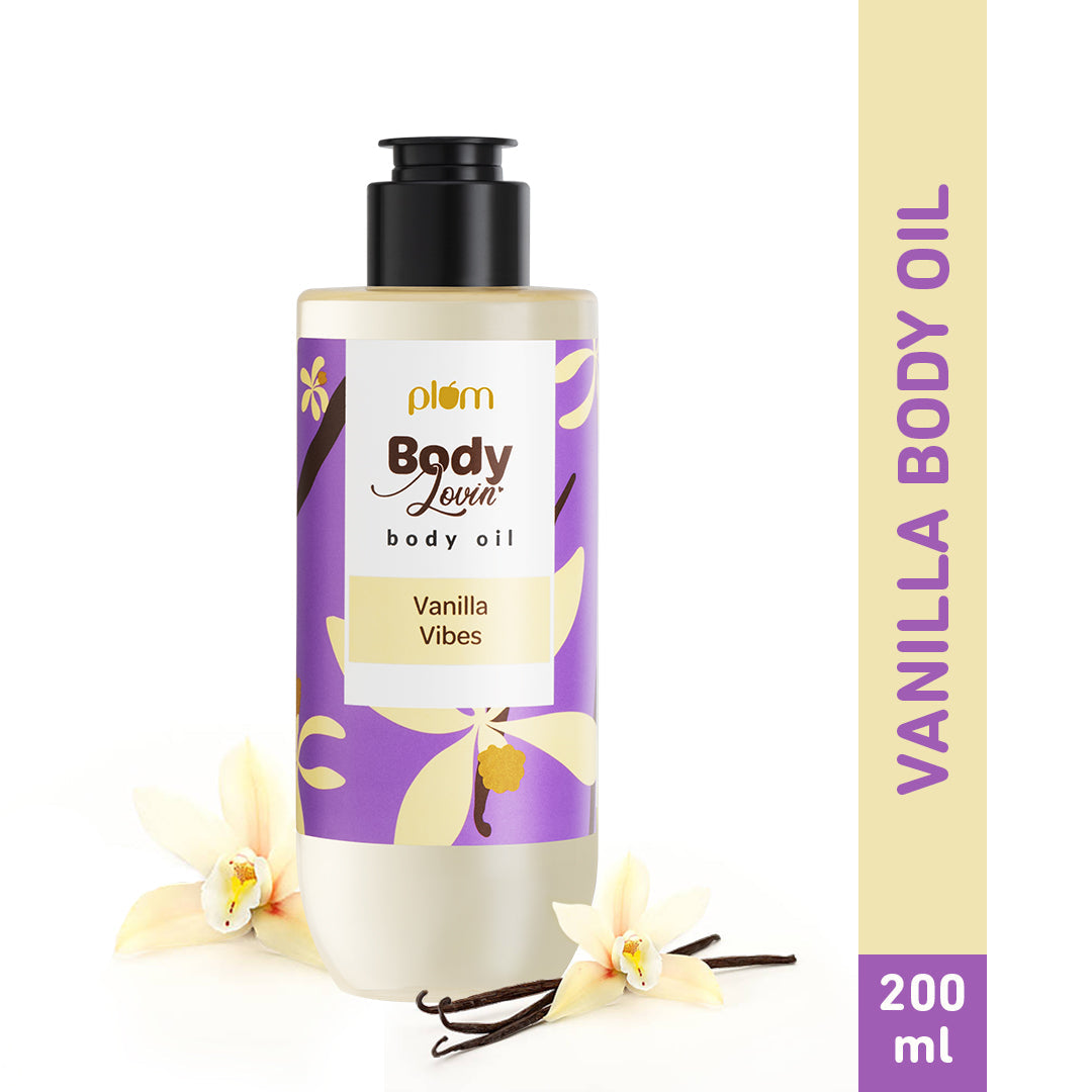 Plum Vanilla Vibes Body Oil by Plum BodyLovin' | Intense Moisture & Instant Glow | Non-Greasy & Lightweight | Nourishes Skin | Warm Vanilla Fragrance, 200ml