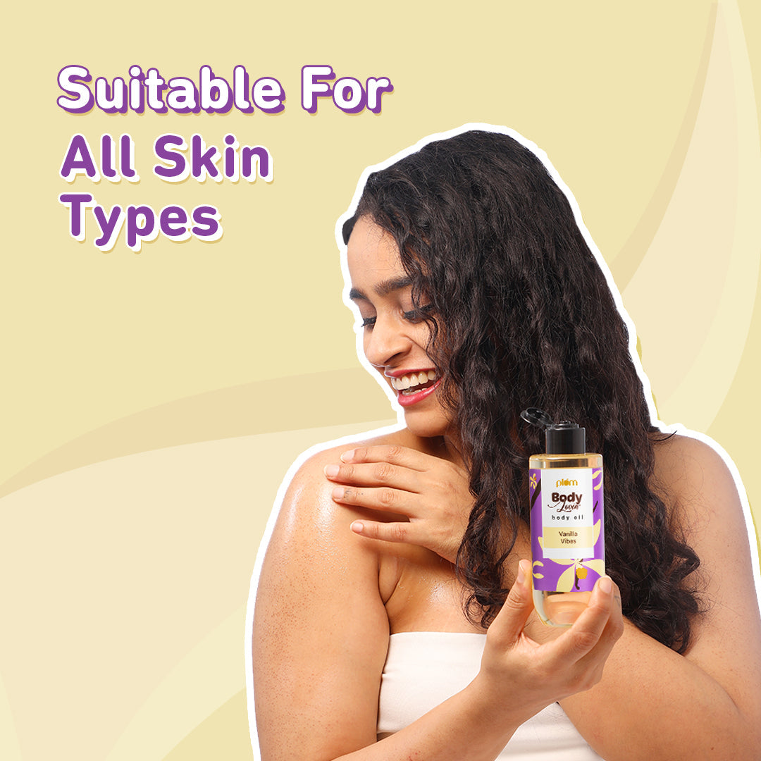 Plum Vanilla Vibes Body Oil by Plum BodyLovin' | Intense Moisture & Instant Glow | Non-Greasy & Lightweight | Nourishes Skin | Warm Vanilla Fragrance, 100ml