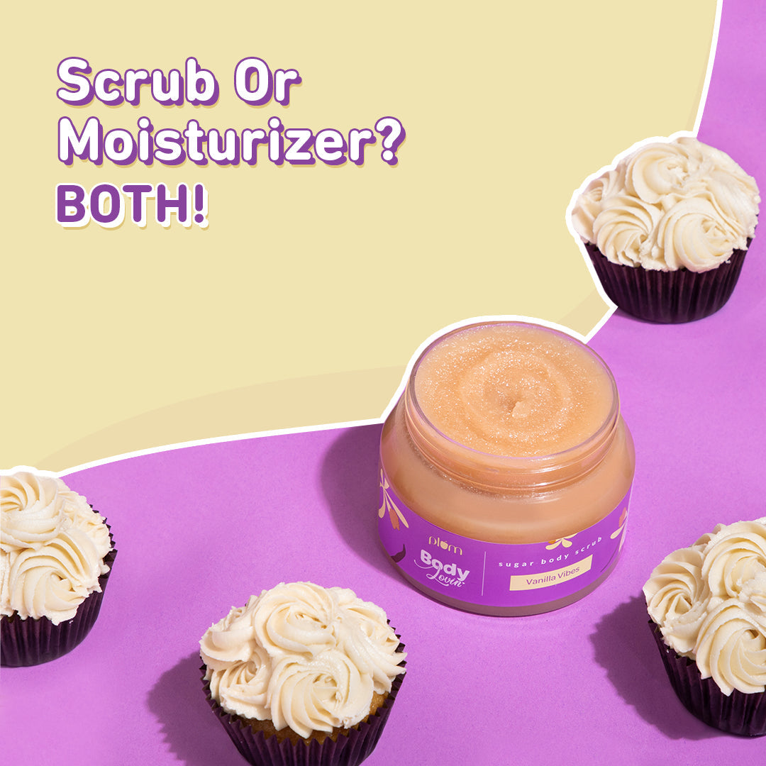 Plum Vanilla Vibes Sugar Body Scrub by Plum BodyLovin' | Exfoliates & Brightens Skin | Removes Tan | Non-Drying | Improves Skin Texture | Warm Vanilla Fragrance, 100g