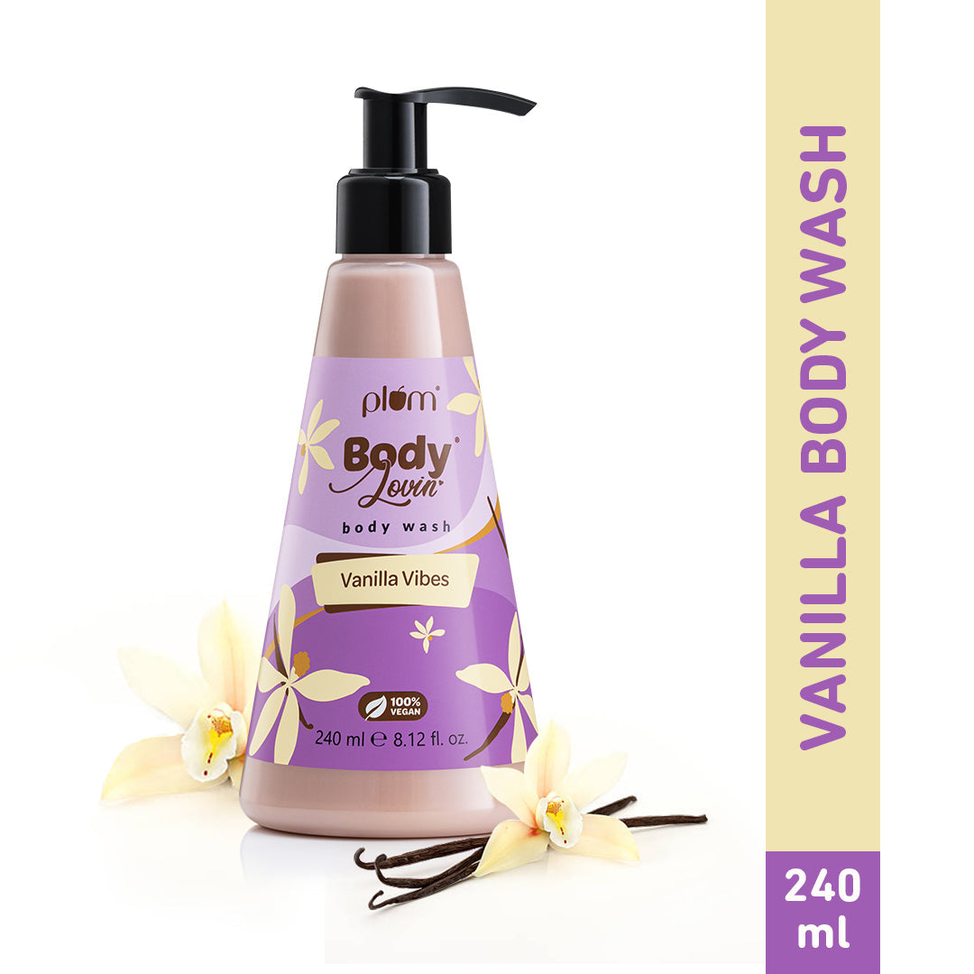Plum Vanilla Vibes Body Wash by Plum BodyLovin' | SLS-Free | Hydrating Formula | Warm Vanilla Fragrance | Aloe-Infused Body Wash, 240ml