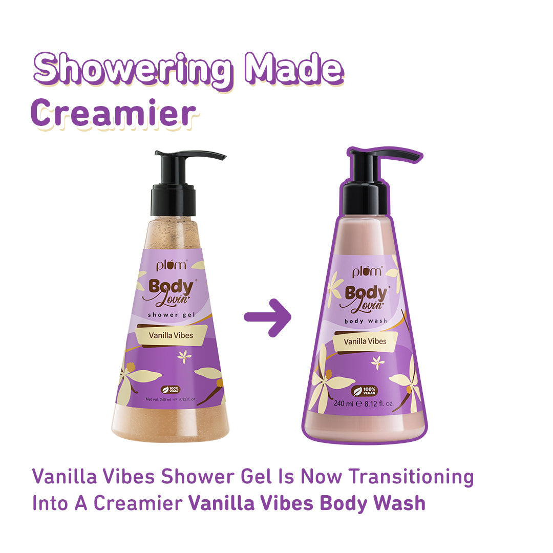 Plum Vanilla Vibes Body Wash by Plum BodyLovin' | SLS-Free | Hydrating Formula | Warm Vanilla Fragrance | Aloe-Infused Body Wash, 240ml