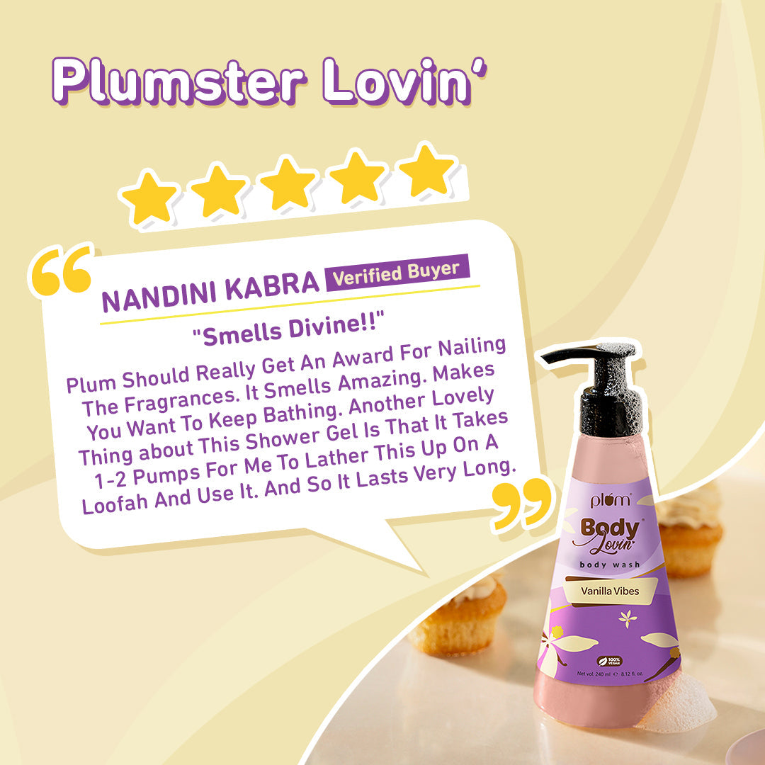 Plum Vanilla Vibes Body Wash by Plum BodyLovin' | SLS-Free | Hydrating Formula | Warm Vanilla Fragrance | Aloe-Infused Body Wash, 240ml
