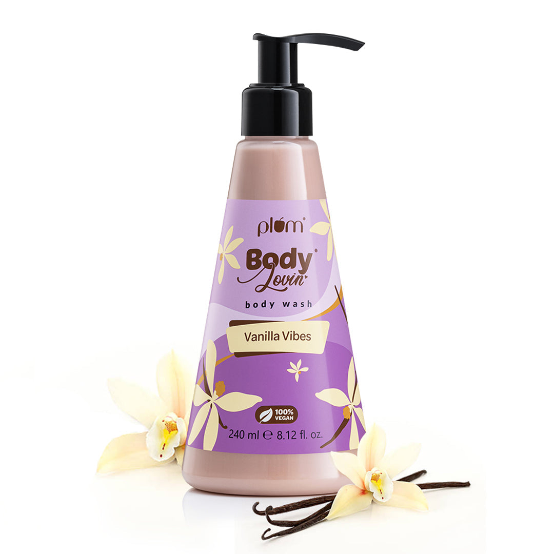 Plum Vanilla Vibes Body Wash by Plum BodyLovin' | SLS-Free | Hydrating Formula | Warm Vanilla Fragrance | Aloe-Infused Body Wash, 240ml
