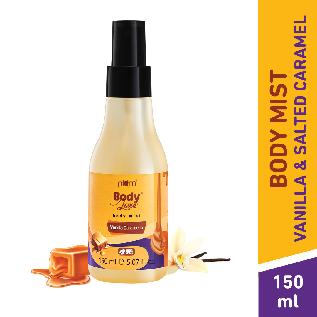 Plum Vanilla Caramello Body Mist by Plum BodyLovin' | Long Lasting |Travel-Friendly | Delicious Warm Vanilla & Caramel Fragrance | Perfume Body Spray, 150ml
