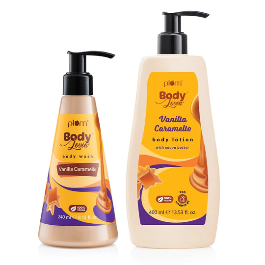 Plum Vanilla Caramello Body Wash & Body Lotion Duo | Cleanses Without Drying | Deep Hydration| Glowing Skin Buy at Indicrest