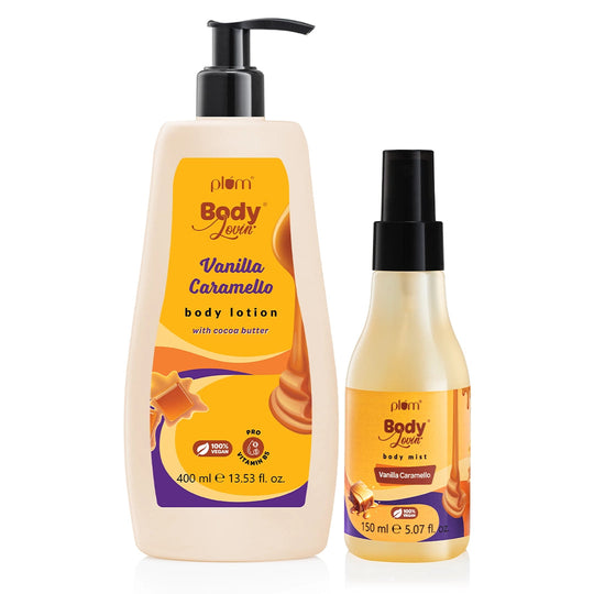 Plum Vanilla Caramello Body Lotion & Body Mist Duo | Deep Hydration | Glowing Skin | Long Lasting Buy at Indicrest